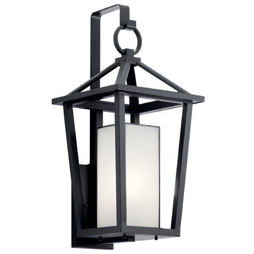 Kichler Lighting Pai Large Black Outdoor Wall Light with Bound Etched Seeded Glass 49878BK