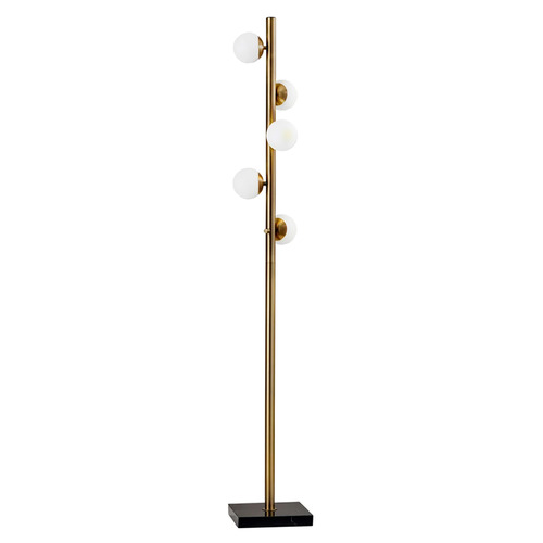 Adesso Home Doppler Antique Brass and Black Marble LED Floor Lamp with Globe Shade