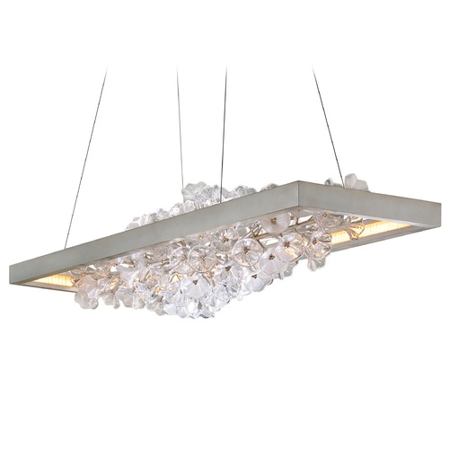 Corbett Lighting Jasmine Silver Leaf LED Linear Pendant Light with Glass Flowers