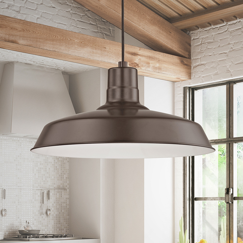 Bronze Cord Hung Pendant Barn Light with 16-Inch Shade