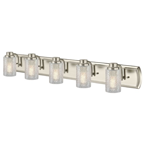 Transitional Textured Glass 5-Light Bathroom Light in Satin Nickel