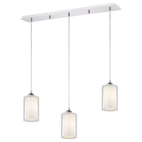 Design Classics Lighting 36-Inch Linear Pendant with 3-Lights in Chrome Finish with Clear / Frosted White Glass 5833-26 GL1061 GL1040C
