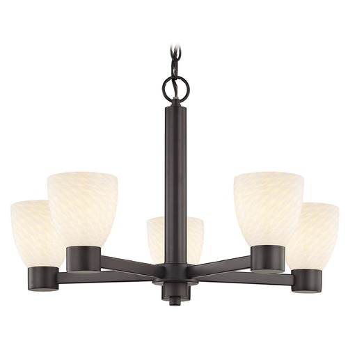 White Art Glass Chandelier Bronze 5 Lights