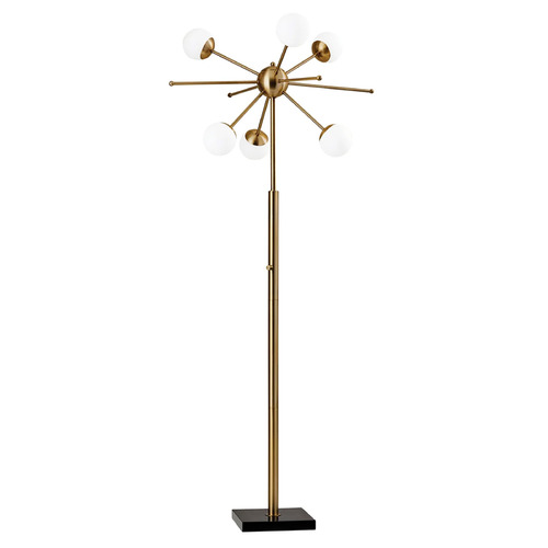 Adesso Home Doppler Antique Brass and Black Marble LED Floor Lamp with Globe Shade