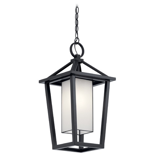 Kichler Lighting Pai Black Outdoor Hanging Light with Bound Etched Seeded Glass 49879BK