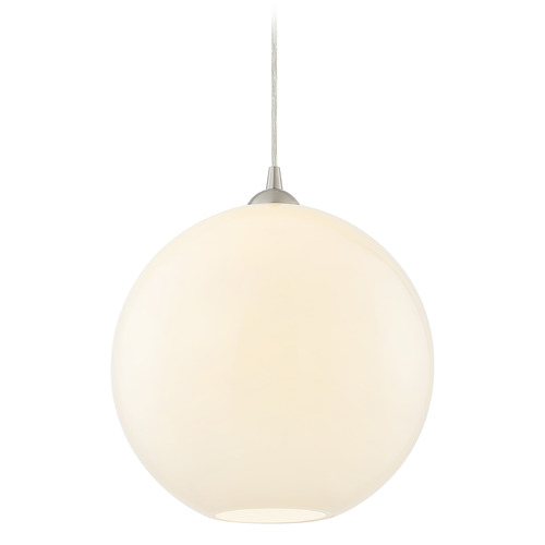 13-Inch Globe Shape Milk White Glass Cord-Hung Pendant in Satin Nickel