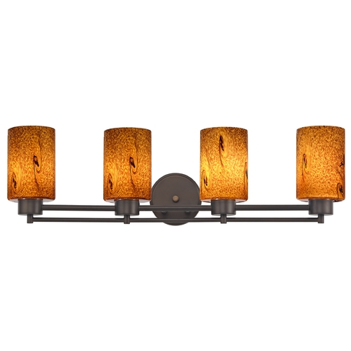 Modern Bathroom Light with Brown Art Glass - Four Lights