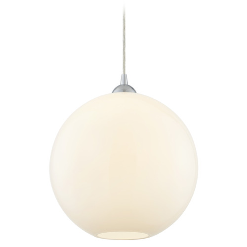 13-Inch Globe Shape Milk White Glass Cord-Hung Pendant in Chrome