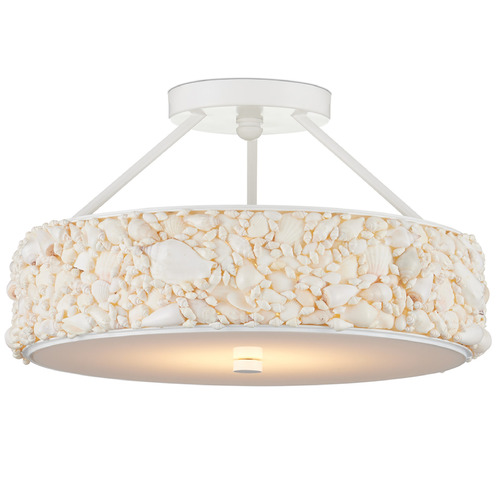 Currey and Company Turbinella Natural Shell & Sugar White & White LED Semi-Flushmount Light