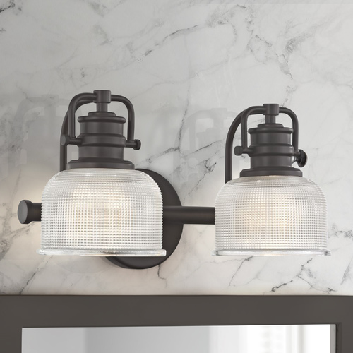 Design Classics Lighting Prismatic Glass 2-Light Bathroom Light in Bronze Finish JJ 1792-220/FC