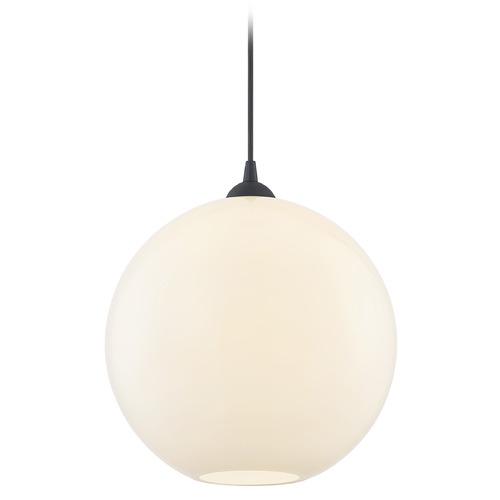 13-Inch Globe Shape Milk White Glass Cord-Hung Pendant in Matte Black