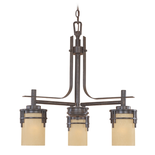 Chandelier with Beige / Cream Glass in Warm Mahogany Finish