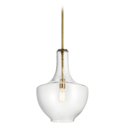 Kichler Lighting Everly Large Natural Brass 1-Light Pendant with Clear Glass 42046NBR