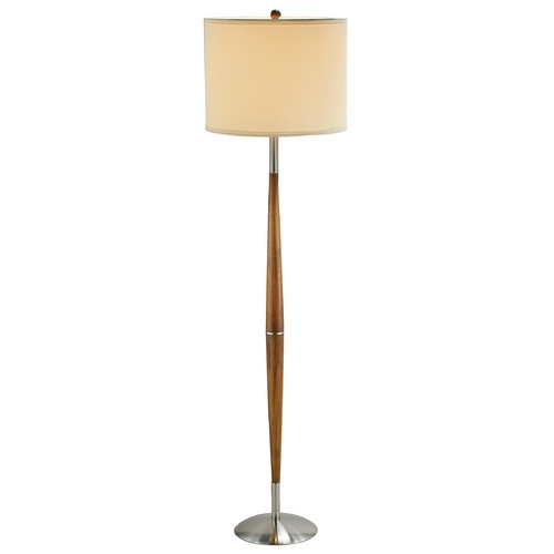 Modern Floor Lamp with White Shade in Dark Maple Finish