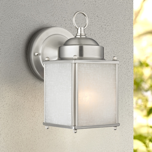 Small Square Outdoor Wall Light with White Frosted Linen Glass