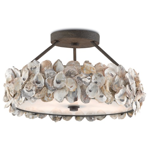 Currey and Company Lighting Oyster Semi Flush in Textured Bronze/Natural Finish by Currey & Co 9000-0265