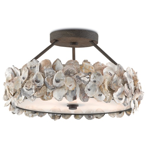 Oyster Semi Flush in Textured Bronze/Natural Finish by Currey & Co