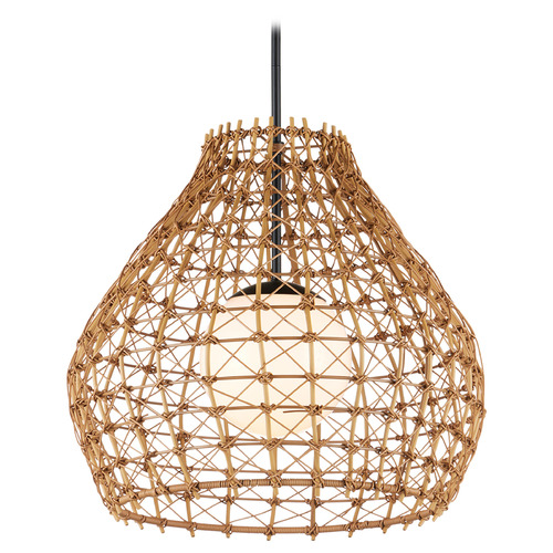Currey and Company Bly Natural All-Weather Wicker & Black Outdoor Hanging Light