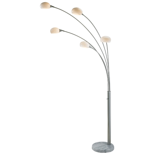 Modern Arc Lamp with White Glass in Satin Steel Finish