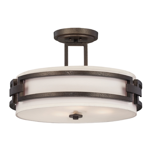 Semi-Flushmount Light with White Shades in Flemish Bronze Finish