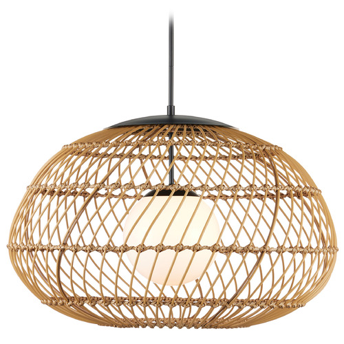Currey and Company Carriage Natural All-Weather Wicker & Black Outdoor Hanging Light