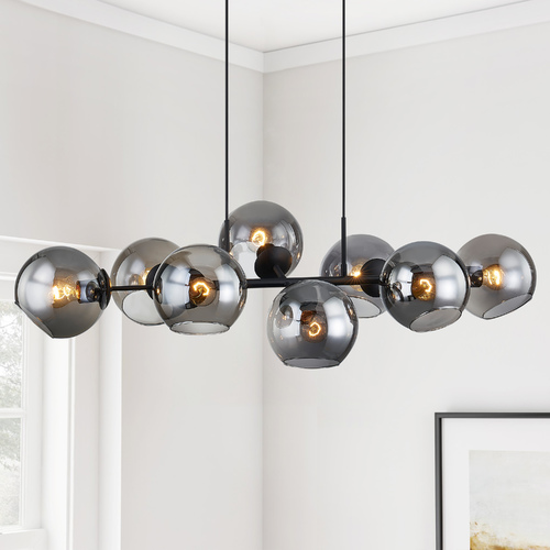 Plate 8 Light 44-Inch Black Linear Chandelier Smoke Glass