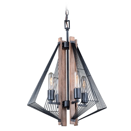Vaxcel Lighting Art Deco Mini-Chandelier Black with Burnished Wood Dearborn by Vaxcel Lighting H0181