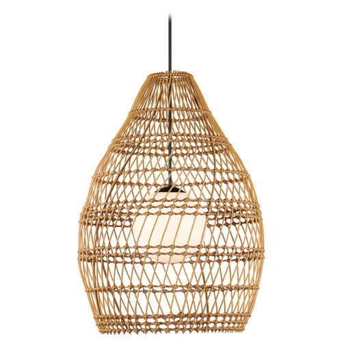 Currey and Company Fishtrap Natural All-Weather Wicker & Black Outdoor Hanging Light