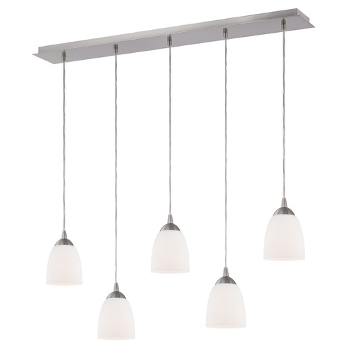Design Classics Lighting 36-Inch Linear Pendant with 5-Lights in Satin Nickel Finish with Satin White Glass 5835-09 GL1028MB