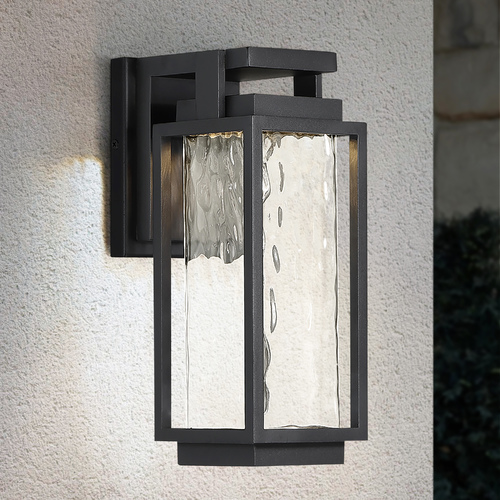Modern Forms by WAC Lighting Two If By Sea Outdoor LED Wall Light Black 3000K with Hammered Glass WS-W41912-BK