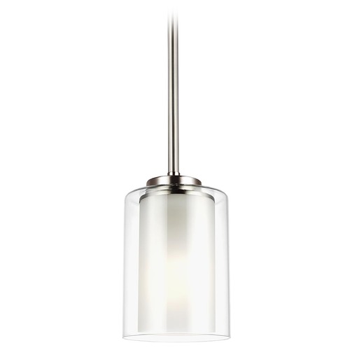 Elmwood Park Brushed Nickel Mini Pendant with Cylindrical Shade by Generation Lighting