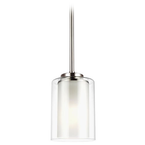 Generation Lighting Elmwood Park Brushed Nickel Mini Pendant with Cylindrical Shade by Generation Lighting 6137301-962