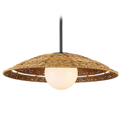 Currey and Company Barbary Natural All-Weather Wicker & Black Outdoor Hanging Light