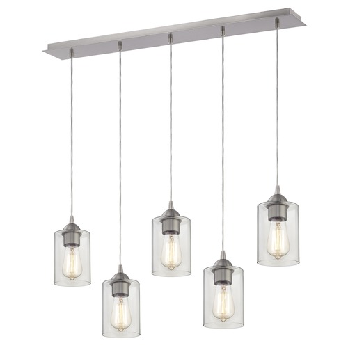 Design Classics Lighting 36-Inch Linear Pendant with 5-Lights in Satin Nickel Finish with Clear Glass 5835-09 GL1040C
