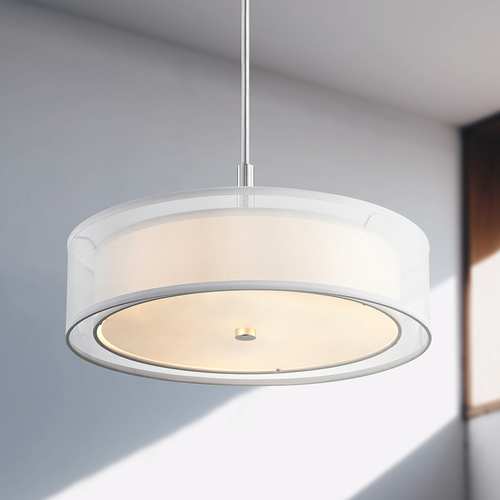 Pendant Light White Drum Shade Chrome