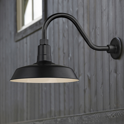 Recesso Lighting by Dolan Designs Outdoor Gooseneck Barn Light with 12-Inch Shade Black BL-ARMC-BLK/SH12-BLK