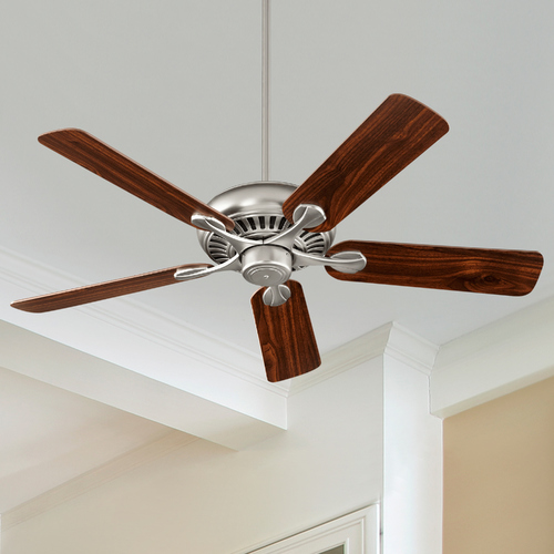 52-Inch Pinnacle Satin Nickel Fan with Nickel/Walnut Blades by Quorum Lighting