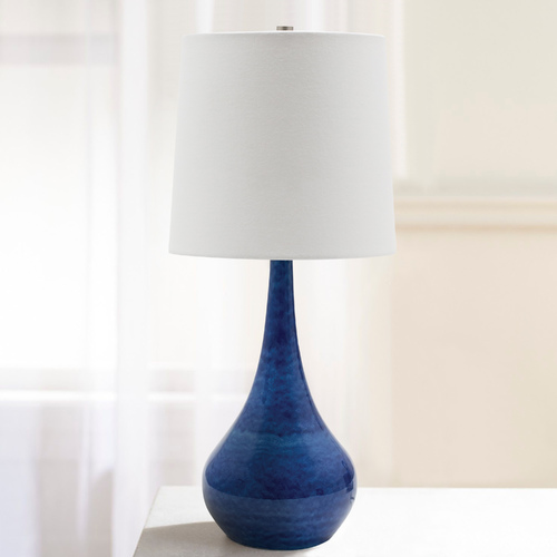 House of Troy Lighting House of Troy Scatchard Blue Gloss Table Lamp with Cylindrical Shade GS180-BG