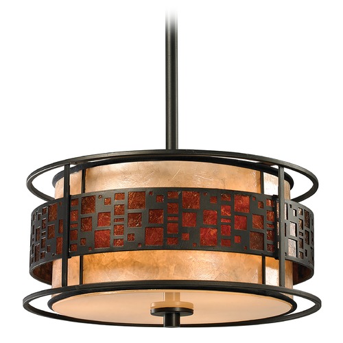 Z-Lite Z-Lite Oak Park Java Bronze Pendant Light with Drum Shade Z14-50P-C