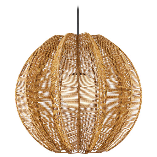 Currey and Company Barbary Natural All-Weather Wicker & Black Outdoor Hanging Light