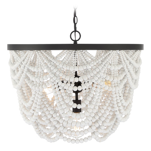 24-Inch Beaded Chandelier in Grecian White & Bronze by Meridian