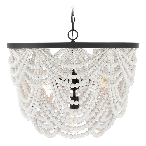 Meridian 24-Inch Beaded Chandelier in Grecian White & Bronze by Meridian M100101GRORB