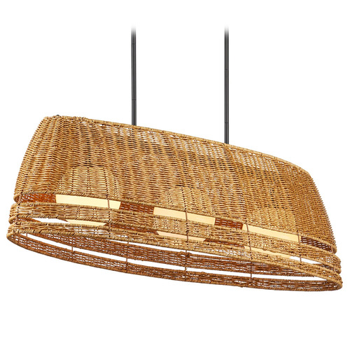 Currey and Company Barbary Natural All-Weather Wicker & Black Outdoor Hanging Light