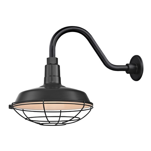 Recesso Lighting by Dolan Designs Black Gooseneck Barn Light with 12-Inch Caged Shade BL-ARMC-BLK/SH12-BLK/CG12