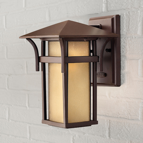 Hinkley Etched Amber Seeded Glass Outdoor Wall Light Bronze 10-1/2-Inch Hinkley 2570AR