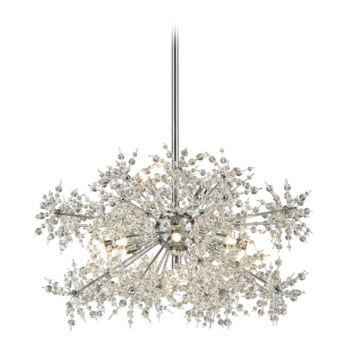 Elk Lighting Mid-Century Modern Crystal Pendant Cluster Light Chrome Snowburst by Elk Lighting 11894/11