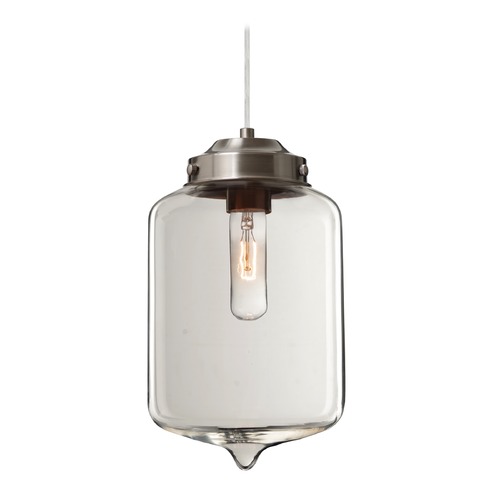 Besa Lighting Olin Satin Nickel Mini-Pendant Light with Cylindrical Shade