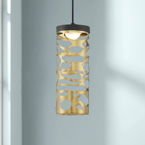 George Kovacs Lighting George Kovacs Golden Eclipse Coal and Honey Gold LED Pendant Light with Cylindrical Shade P935-688-L