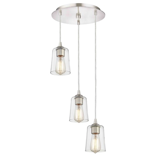 Satin Nickel Multi-Light Pendant with Clear Cone Glass and 3-Lights