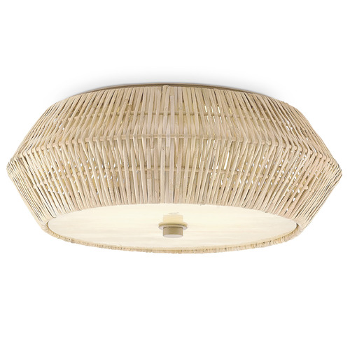 Currey and Company Antibes Bleached Natural Rattan & Snow White LED Flushmount Light